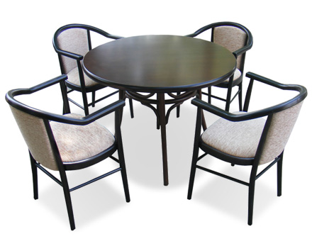 Round Table Thonet table and 4 upholstered carver chairs 